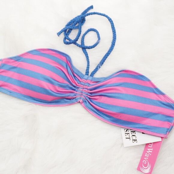🌟2/$20 SWIM SALE 🌟 NWT Pink/Blue Bikini Top w Halter Neck Tie - Picture 1 of 7